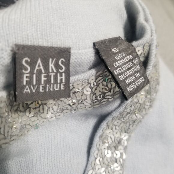 SAKS FIFTH AVENUE Sweater Womens Small Light Blue 100% Cashmere 2-Piece Cardigan - Picture 2 of 13